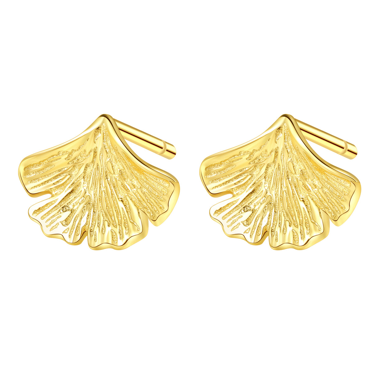 Pendientes de Botón Hoja Ginkgo Plata de Ley 925